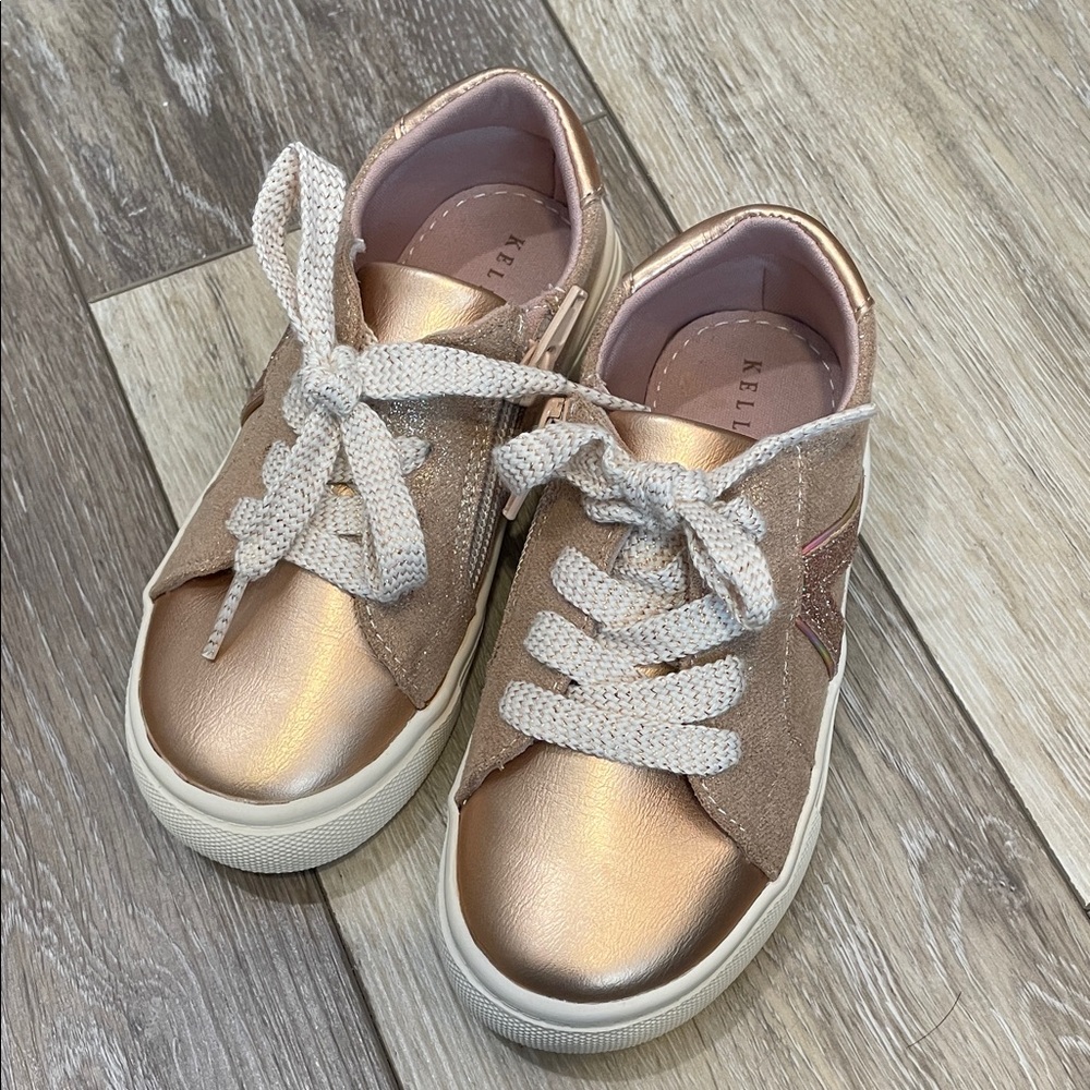 Kelly & Katie Metallic Rose Gold Kids Rory Sneakers Size 10 Side Zipper NWOT